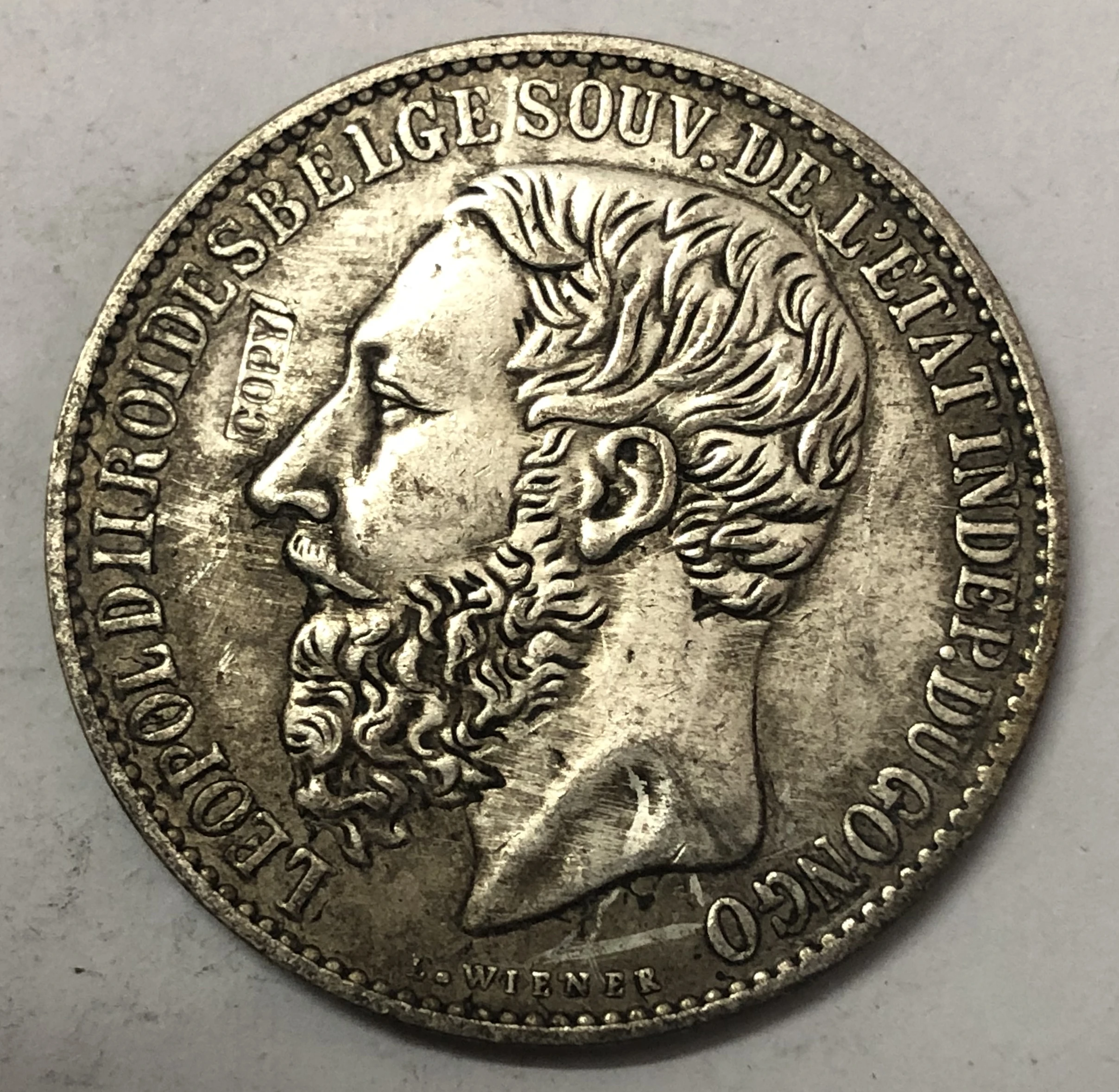 Piece Leopold 2 Roi Des Belges 1873 1887 Congo Free State 5 Francs - Leopold Ii Km#8.2 ("roi Des Belges") Ultra  Rare Copy Silver Plated Coin - Non-currency Coins - AliExpress
