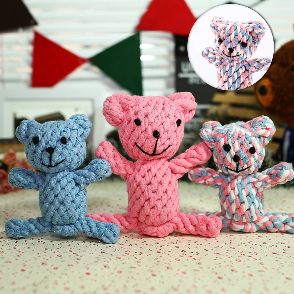 

Pets Dogs Toys Lovely Bear Shape Dog Pet Chew Toy Durable Braided Ropes Dog Toys For Dogs Molar And Tooth Cleaning TY0037