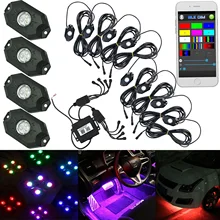 4/8PCS Car Pod Wireless Bluetooth/ Remote Controller RGB Car LED Rock Under Boby Light for Offroad Jeep