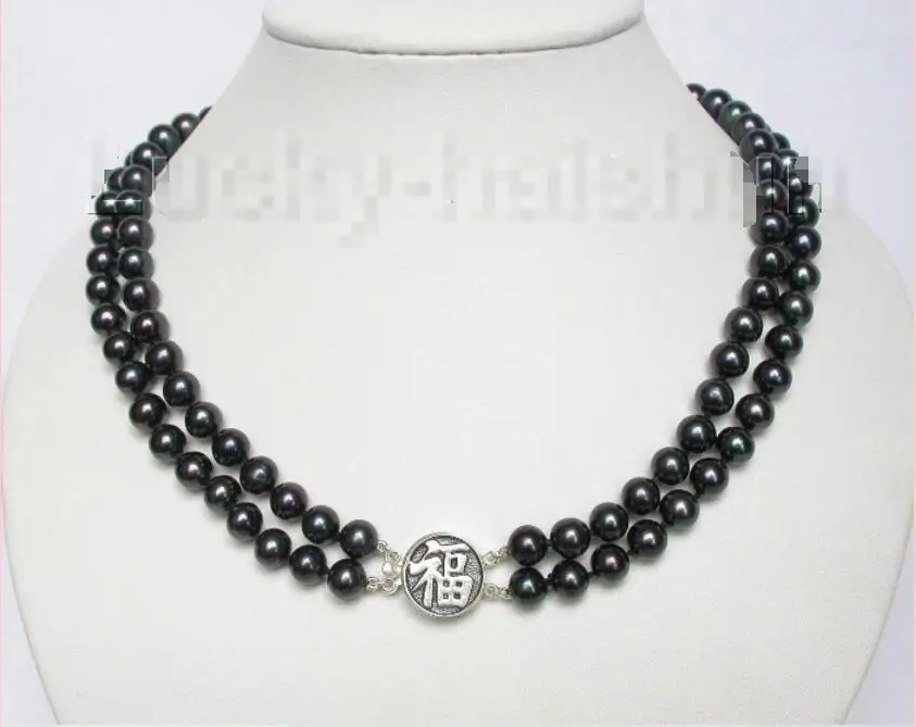 

Hot sale new Style >>>>>Genuine 18" 2row 9mm round Black pearls necklace