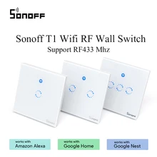 Интеллектуальный выключатель света Sonoff T1 RF переключатель Wi-Fi сенсорный Управление настенный светильник Переключатель 1/2/3 банда 86 Тип UK Панель настенный сенсорный светильник переключатель 433 МГц умный дом