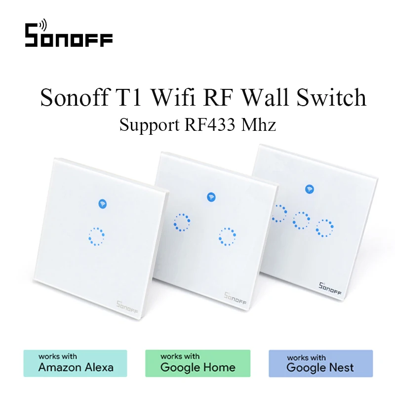 

Sonoff T1 RF WiFi Switch Touch Control Wall Light Switch 1 /2 /3Gang 86 Type UK Panel Wall Touch Light Switch 433Mhz Smart Home