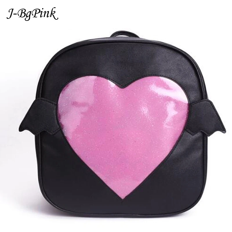 

Pink Ita-bag Glitter Clear Flap Wing Backpack Japan Harajuku Girls Kawaii Bling Transparent Love School Bag Gift