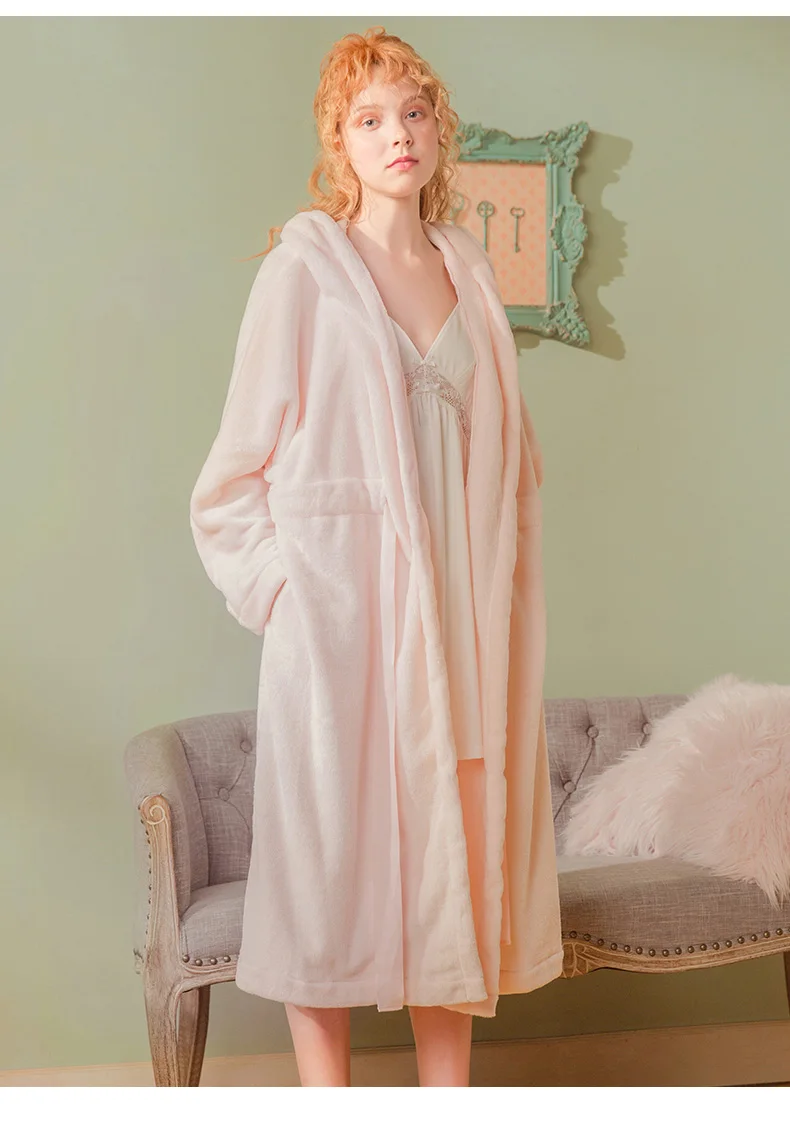 Женская одежда для сна, халат, теплая Фланелевая пижама с капюшоном, зимний душ, спа-халат, ночной халат, ночная рубашка, халат, Халат