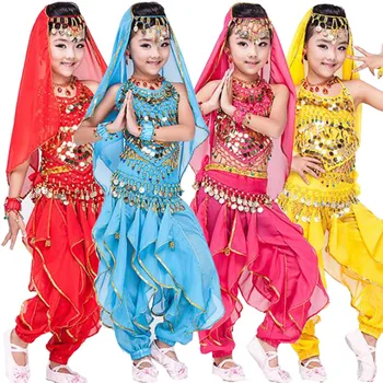 

4 pcs(top+Pants+belt+hand chain) Children Belly Dance Costumes Kids Belly Dancing dress Girls Ballroom Performance dancewear