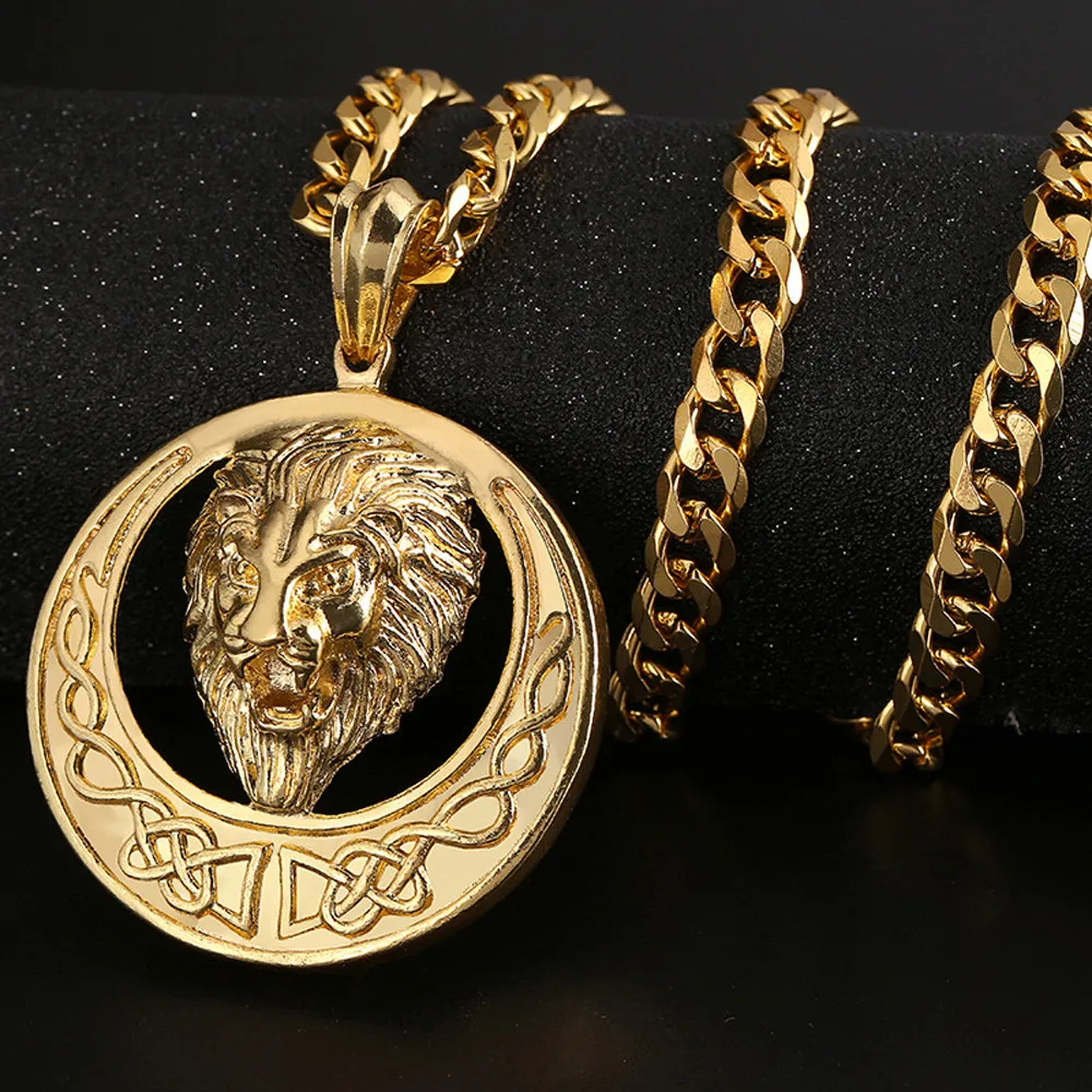 

HOT 2019 Mens Rhinestone Lion Pendant Cuban Chain Hip Hop Pendant Necklace Best Price