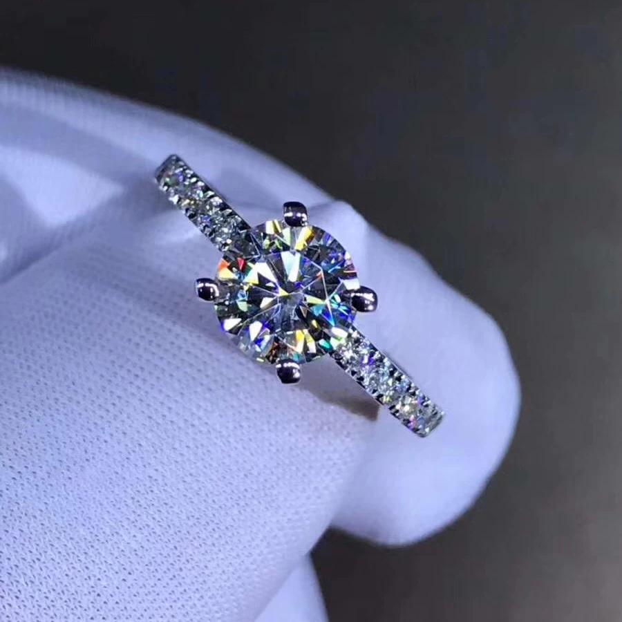 Чистое кольцо из белого золота 18 К 1ct 2ct 3ct VVS1 Moissanite кольцо Трендовое стильное свадебное Ювелирное кольцо на головщину круглый блестящий вырез