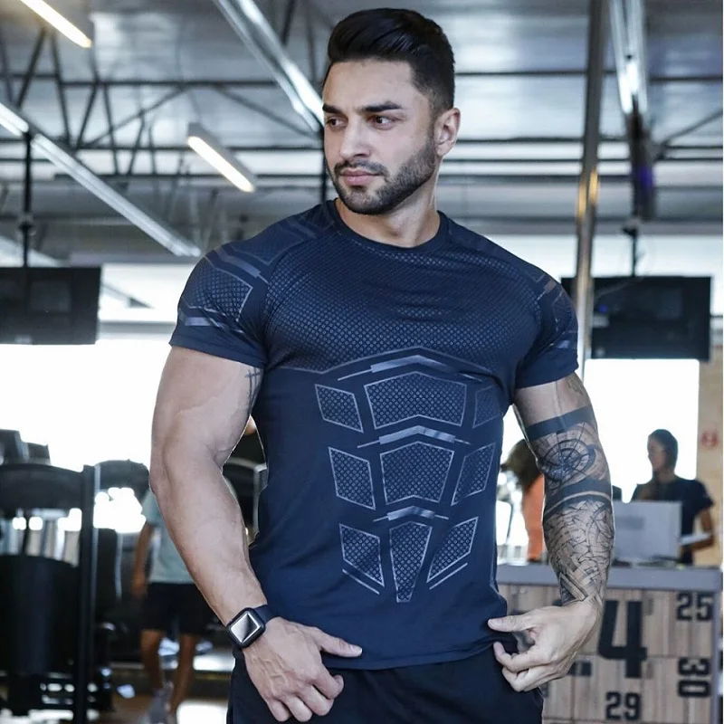 New Running Men Fitness T-shirt Sport Shirt Men Short Sleeve Quick Dry Bodybuilding Tight T Shirt Gym Mens Tshirt Tee Tops