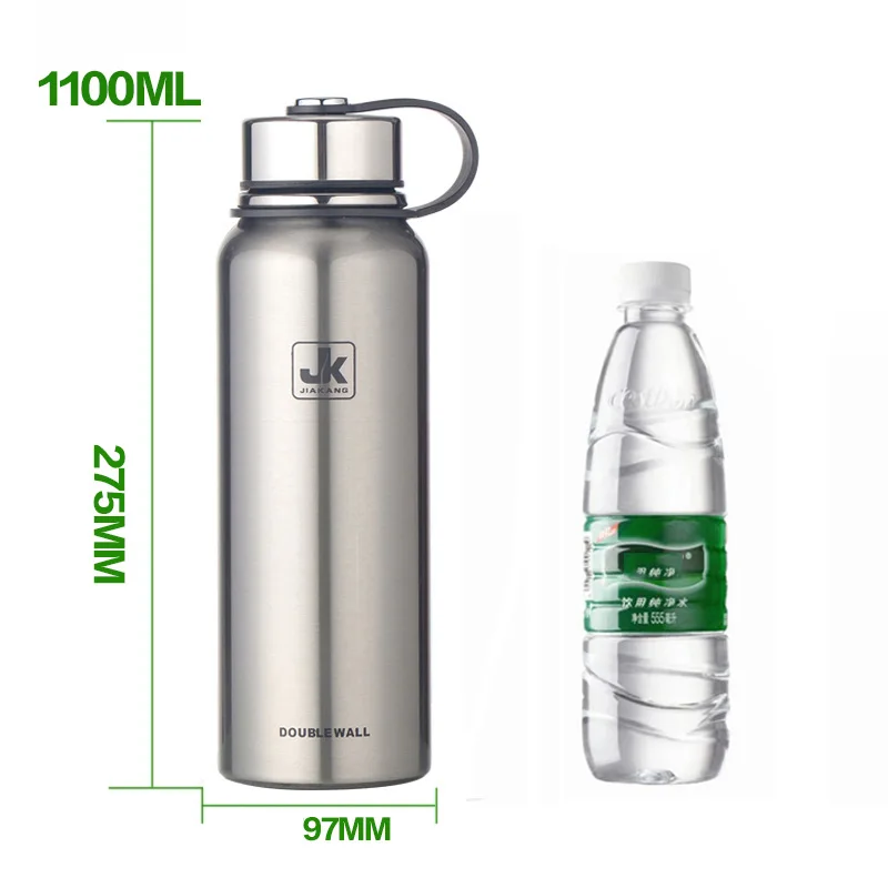 600/800/1100/1500ml термос с двойной стенкой Нержавеющая сталь вакуумная фляга-термосом для бутылочки для Бутылки для воды спортивный шейкер кружка - Цвет: 1100ml Silver