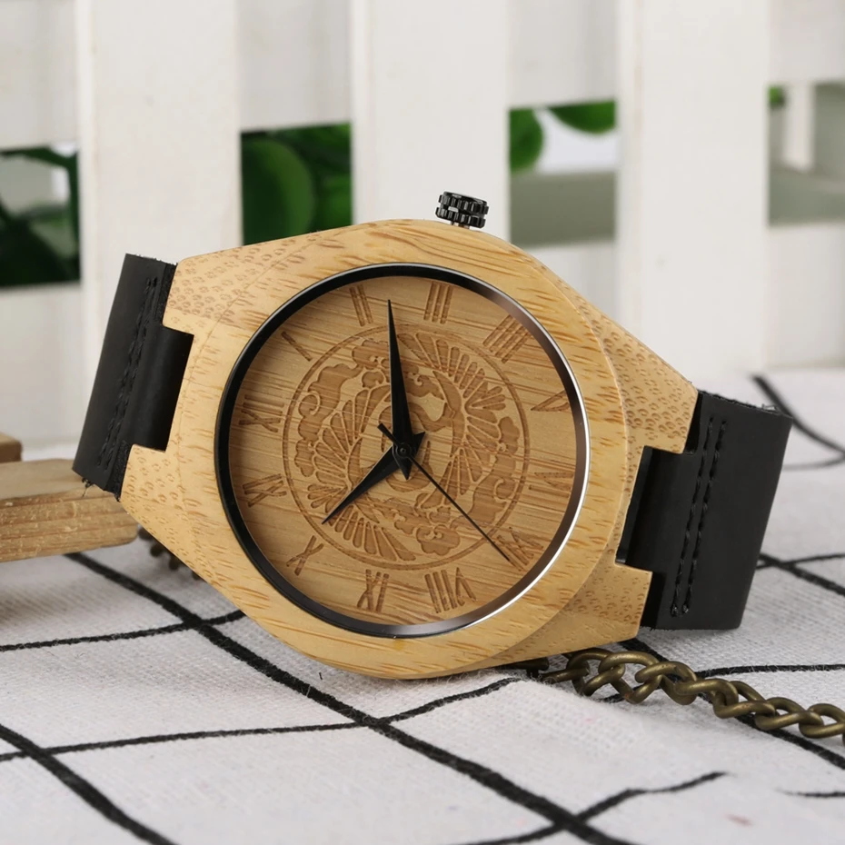 Unique Men`s Wood Watch Natural Oriental Cranes Clouds Dial Clock Male Deco Quartz Wristwatches Best Gift Clock Reloj Hombre 2019 2020 (3)