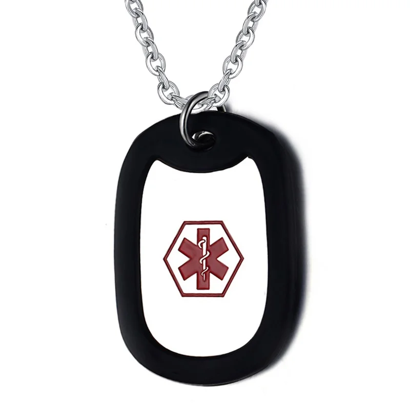 Free Engraving Stainless Steel Medical Alert ID Necklace Dog Tag with