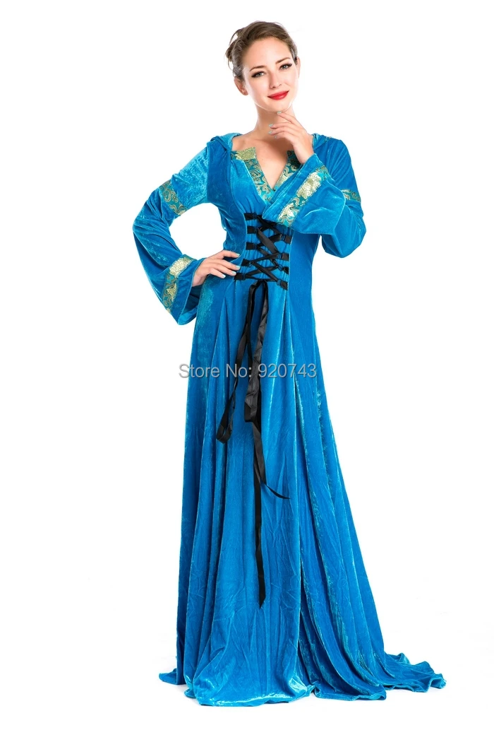 Готический синий бархатный костюм принцессы на Хэллоуин платье Вечерние игры Роскошная Одежда M4725