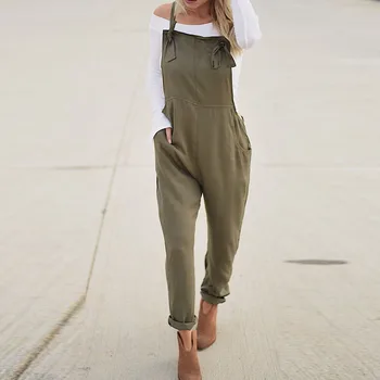 

ZANZEA Women Jumpsuit 2020 Summer Adjustable Spaghetti Straps Long Playsuit Pockets Combinaison Femme Overalls Bodysuit Rompers