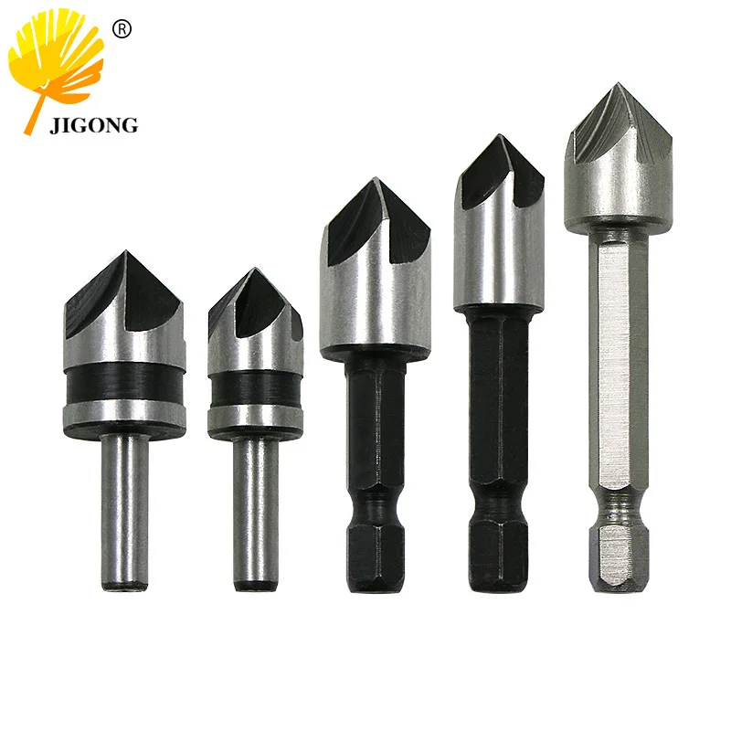  5pc Industrial Countersink Drill Bit Set 5 Flutes Counter Sink Woodworking Drill Bits Metal Working