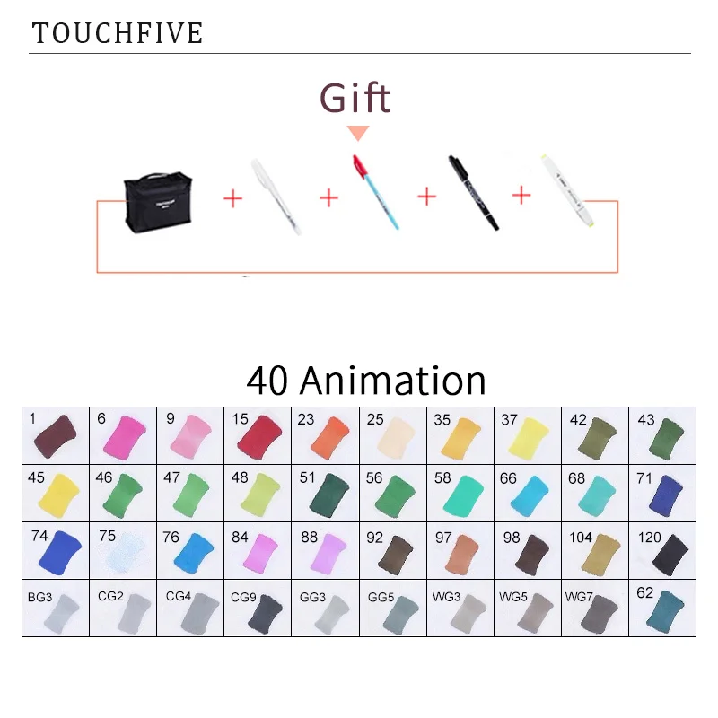 TouchFIVE 20 Вт, 30 Вт/40/60/80 Цвет маркеры манга рисунок Маркеры Ручка на спиртовой основе эскиз жирной двойной кисть товары для рукоделия - Цвет: 40 ANIMATION