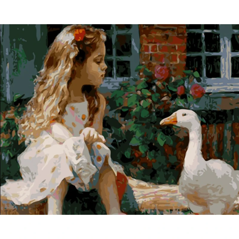

Frameless Girl and White Duck Picture Painting By Numbers DIY Oil Painting On Canvas Home Decoration For Living Room 40*50cm