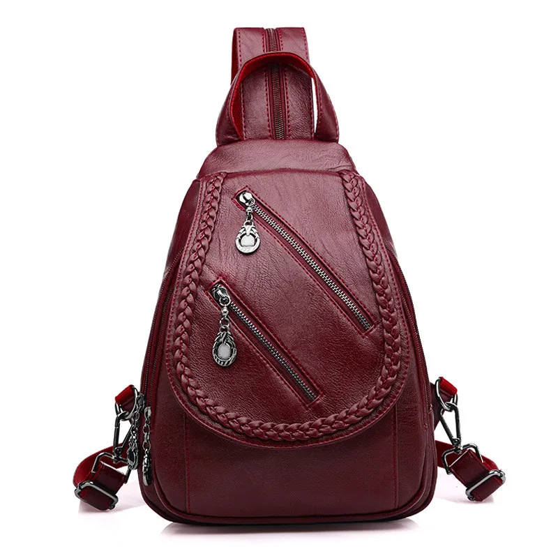 

Fashion Double Zipper Leisure Women Backpack PU Leather Backpacks Female School Shoulder Bags for Teenage Girls Travel Back H38