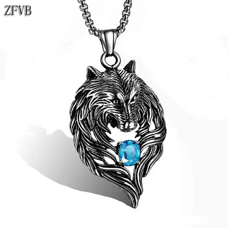 

ZFVB Wolf Necklace for Men Women Pendant 316L Stainless Steel Chain Biker Jewelry Gift Fathers Day Dad Him Her Mom Dropshipping