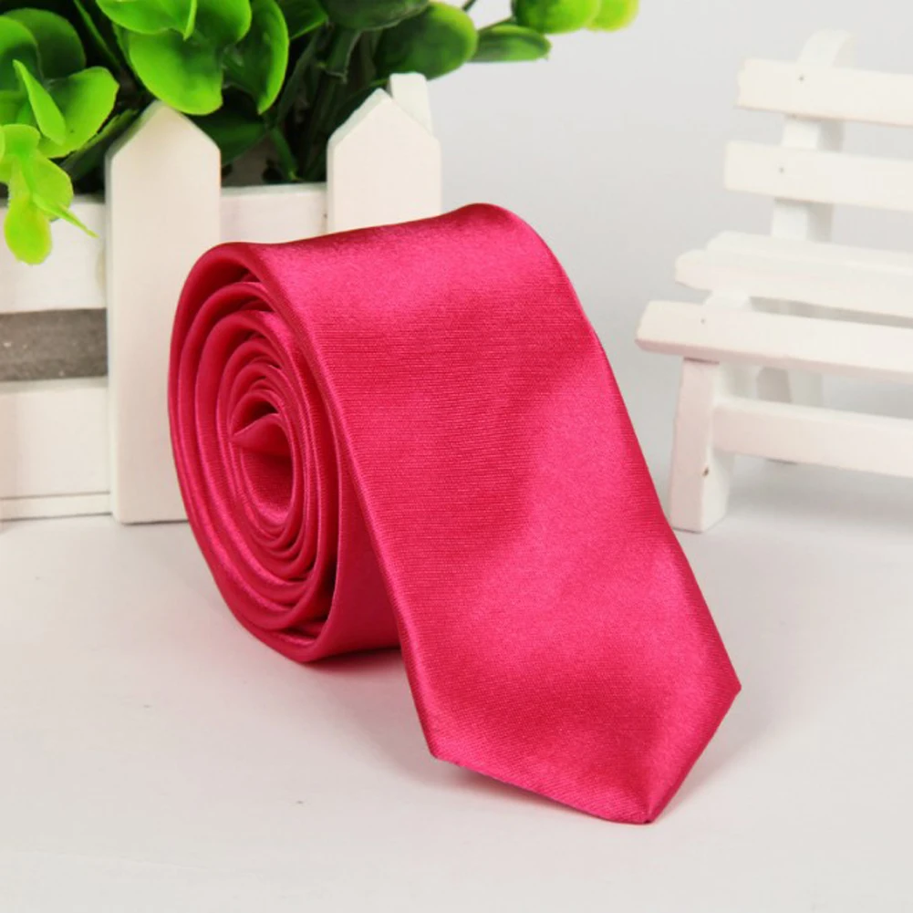 Высококачественный Одноцветный узкий галстук для мужчин s худой тонкий галстук на шею свадебные галстуки 5 см ширина галстуки мужские галстуки - Цвет: Розово-красный