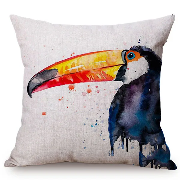 Home Decoration Water Color Birds Print  Throw Pillow Case Color Ink Painting 