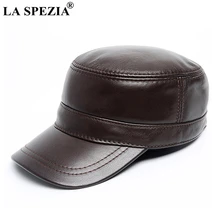 LA SPEZIA военная шапка мужская кожаная армейская Кепка коричневая Регулируемая Кепка утконоса s Плоские береты натуральная коровья кожа Осенняя Кепка tains шапки
