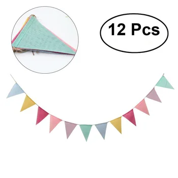 

12pcs Simulation Hessian Burlap Banner DIY 6 Color Pennant Banner Decoration For Wedding Birthday Party