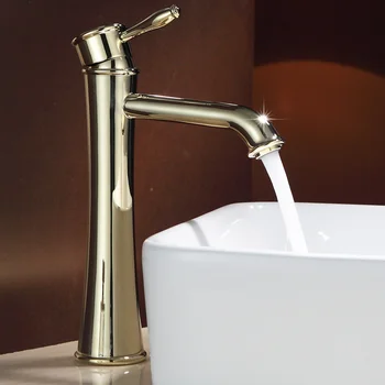 

Vintage Antique Full copper Brass pedestal basin faucet Gold finish Polish single hole single holder wash Hot and Cold water tap