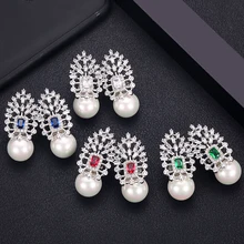 Jankele элегантный лист формы с жемчугом AAA кубического циркония кристалл свадебные серьги-гвоздики роскошные свадебные украшения для невесты