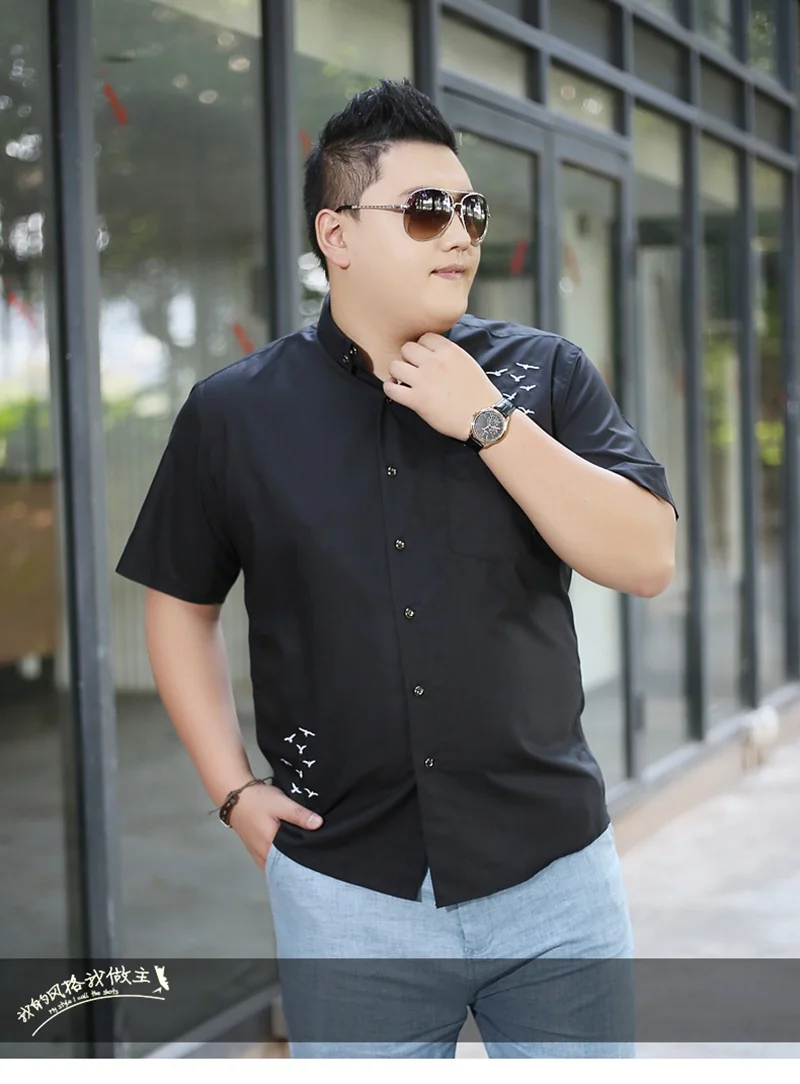Для мужчин плюс размер одежды черный рубашка с короткими рукавами мужские большие размеры Повседневная летняя обувь рубашка жира большие