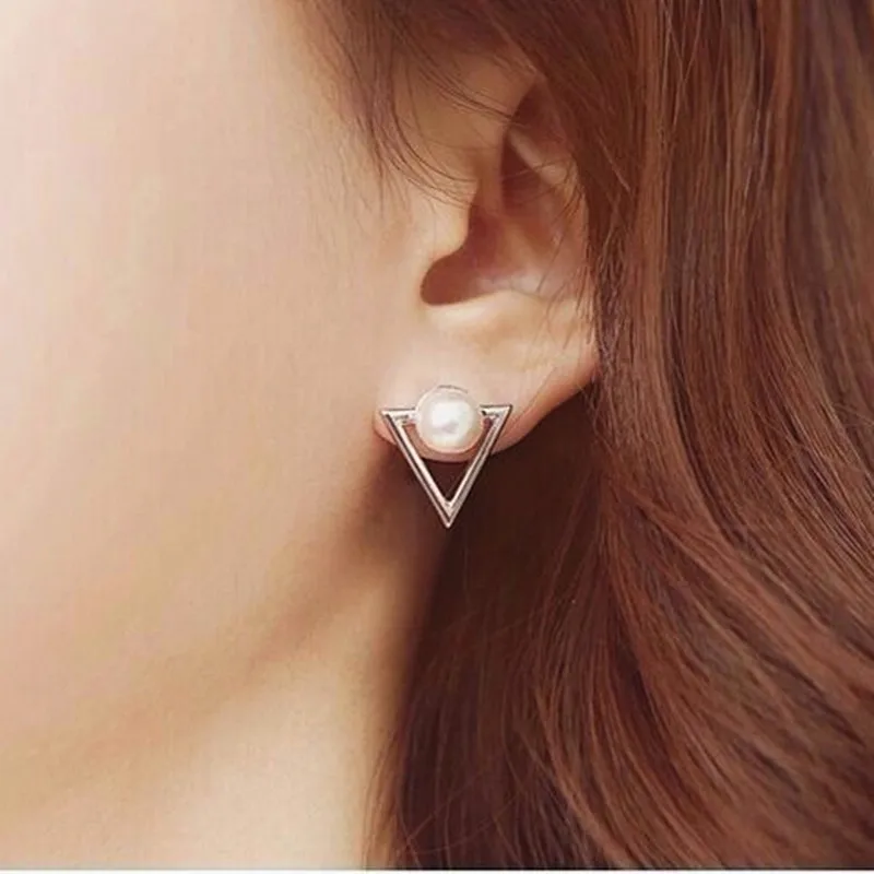 

Hot Sale Trendy Nickel Free Earrings Fashion Jewelry 2019 Pearl Earrings For Women Brincos Oorbellen Cute Triangle Stud Earrings