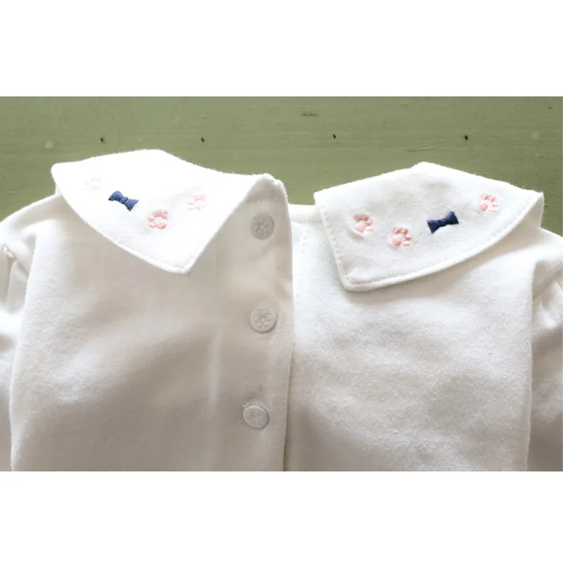 Весенне-осенние хлопковые блузки с длинными рукавами и вышивкой для маленьких девочек; топы; белая рубашка для девочек; Детские топы для девочек; одежда для малышей
