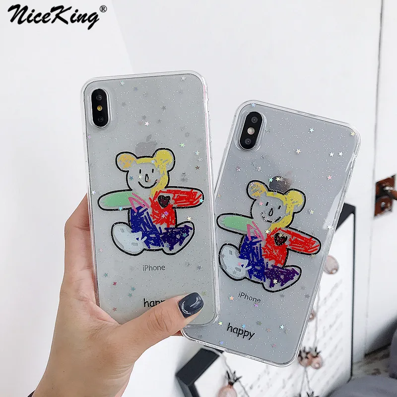 

INS Korea Cartoon Candy Bear Phone Case For iPhone Xs Max Xr X 6 6s 7 8 Plus Clear Soft Glitter Clear Colorful Back Cover Case