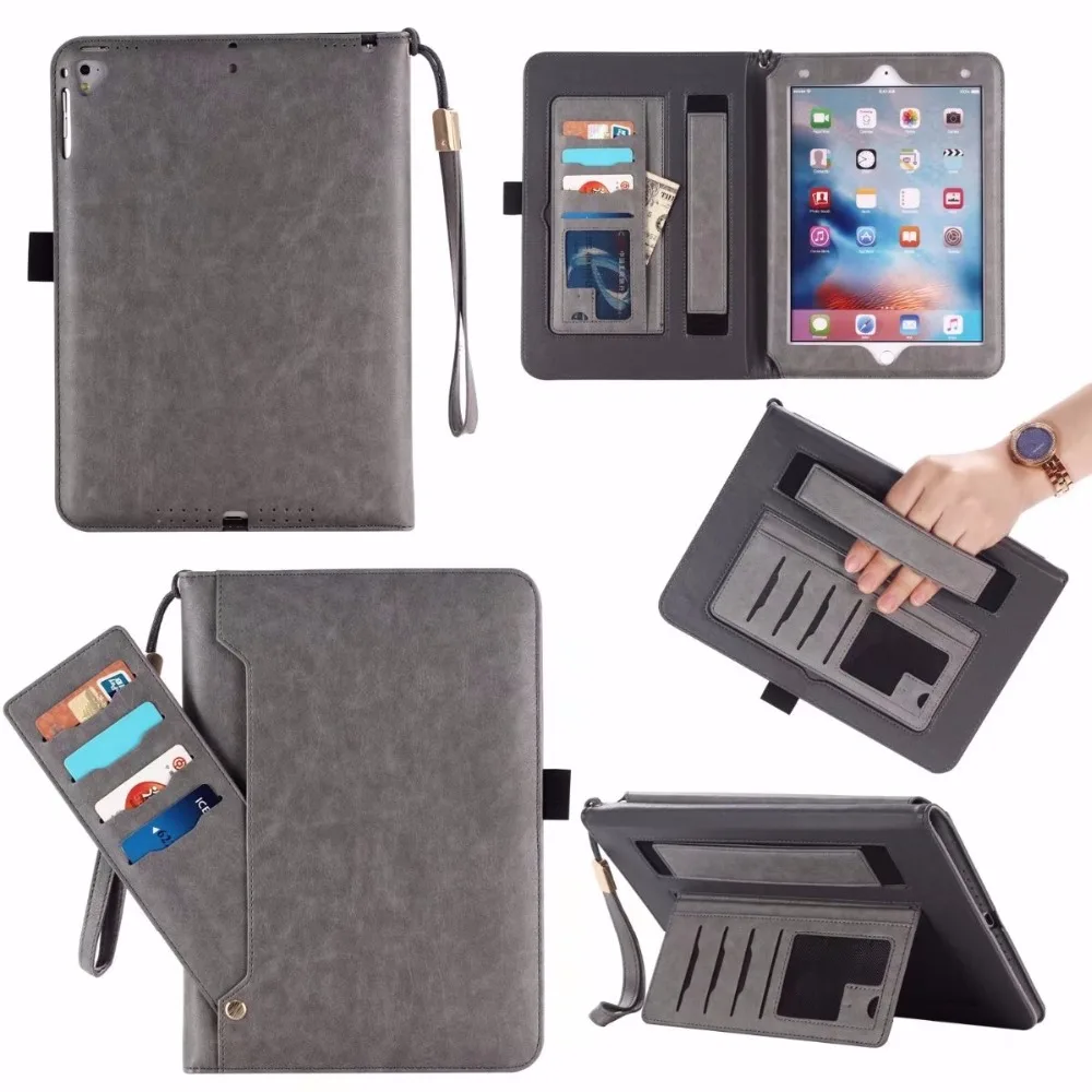 Hand Strap Folio Stand Card Tablet Leather Case Pouch For iPad mini 1/2