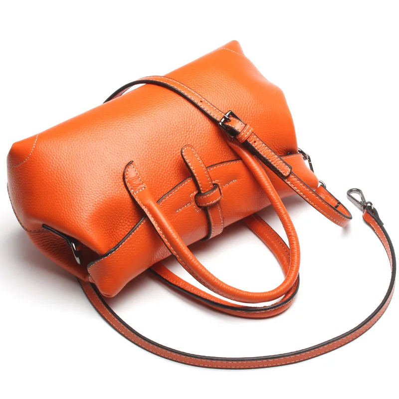 

2017 Hot Genuine Leather Boston Bags Woman Handbags Messenger Shoulder bag Fashion Soft Solid color Black bags famous brand