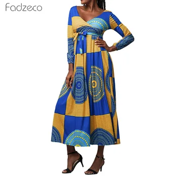 

Fadzeco African Long Maxi Dresses Traditional African Clothing Dashiki Time-limited Real Large Swing Waist Long Sleeve Dress