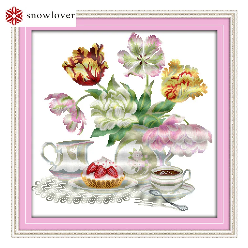 Needlework DMC DIY Cross Stitch Kits sets For Embroidery Purple Tulips tee 11ct printed Cross-Stitching Home Arts Decorations | Дом и сад
