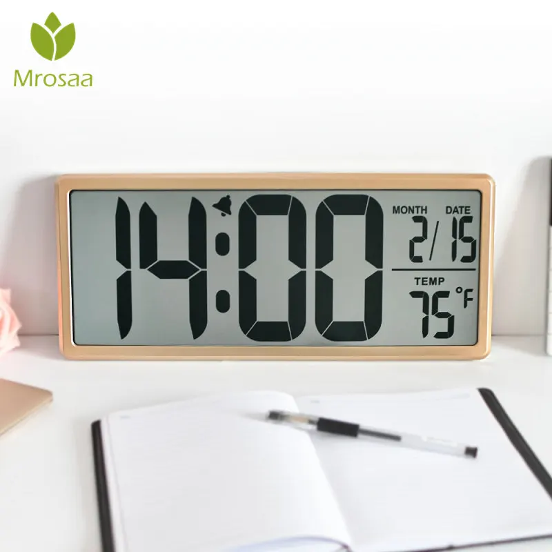 

Mrosaa 13.8" Large Digital Alarm Clock Jumbo Digital WallClock Oversized LCD Display Alarm Snooze Calendar Indoor Temperature