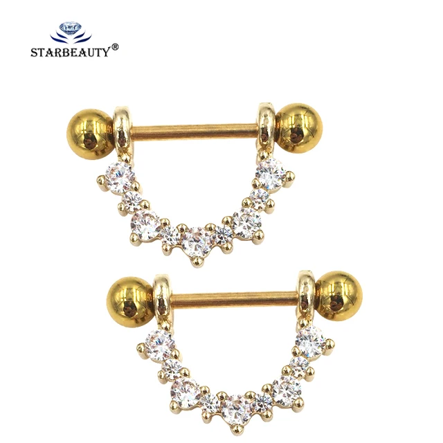 Real Stainless Steel With Zircon Stone] 1.2*19mm Nipple Piercing Body