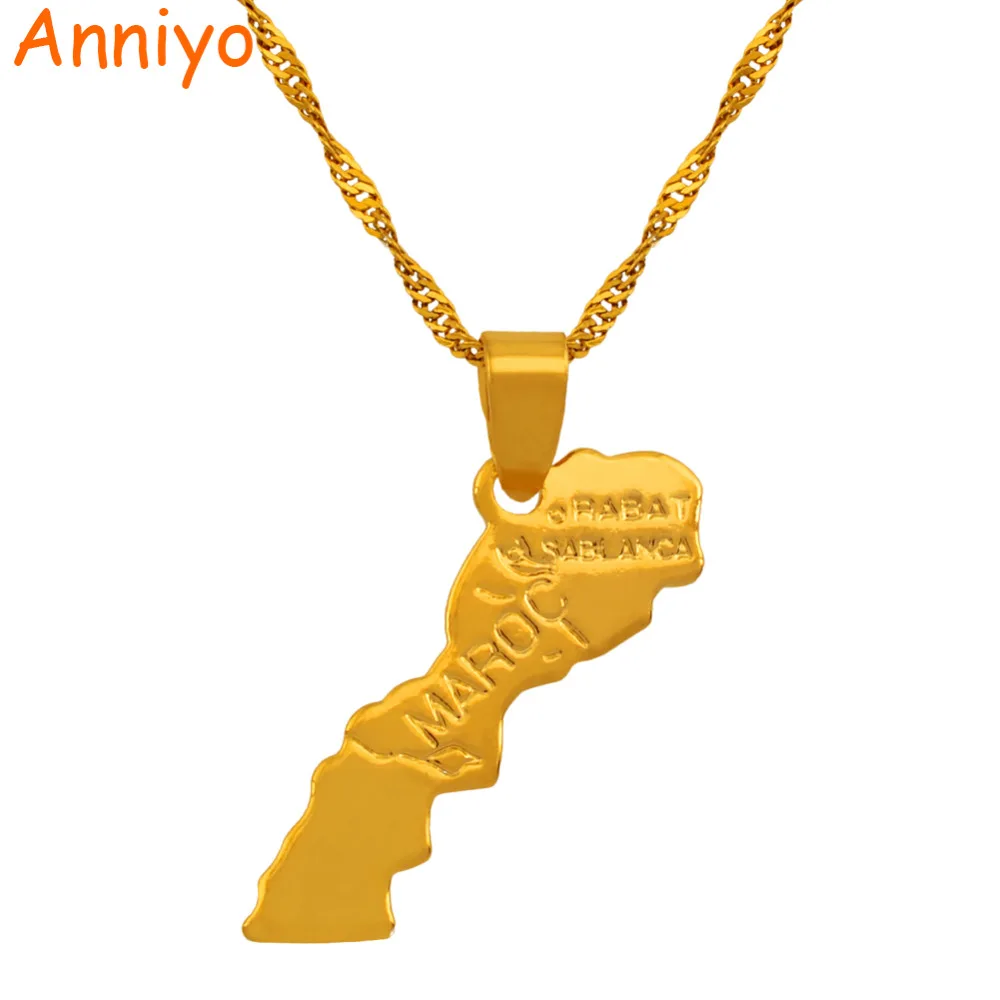 

Anniyo Maroc map pendant necklace gold color fashion jewelry for women/men Morocco map #200610