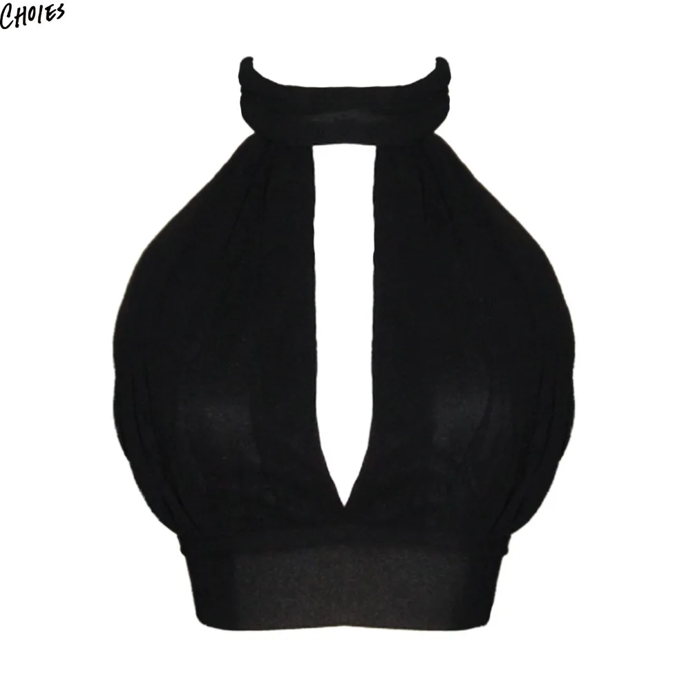 

3 Colors High Neck Keyhole Front Lace Trim Cut Out Back Bralette Summer Women Buttons Tied Backless Sexy Crop Top