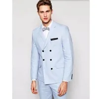  new Leisure suit  Custom Made Mens Slim Fit Sky Blue 3 Piece Suits Groom Wedding Prom Party Suits