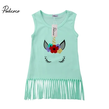 

Baby Girl Cute Unicorn Print Tassels Dress Babies Girls Tutu Party Dresses Clothes One-Pieces