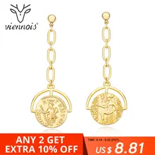 Viennois Gold Color Geometric Dangle Earrings for Woman Pattern Drop Earrings Party Jewelry newest viennois fashion jewelry gun color geometric finger rings for woman rhinestone and crystal party accessories