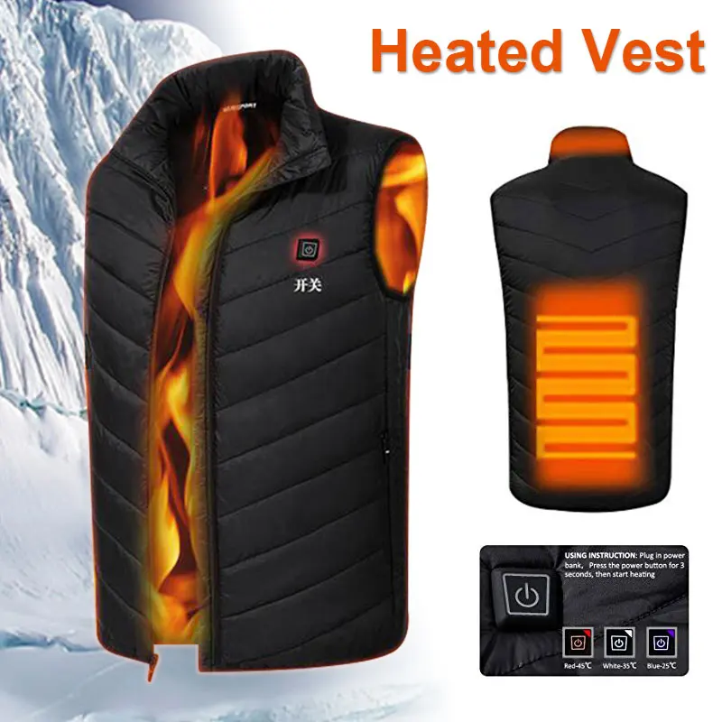 

USB 5-12v Heating Down Vest Electric Adjustable Heated Vest Heated Pad Jacket Heated Sleeveless Winter Down Cotton Skiing Cloth