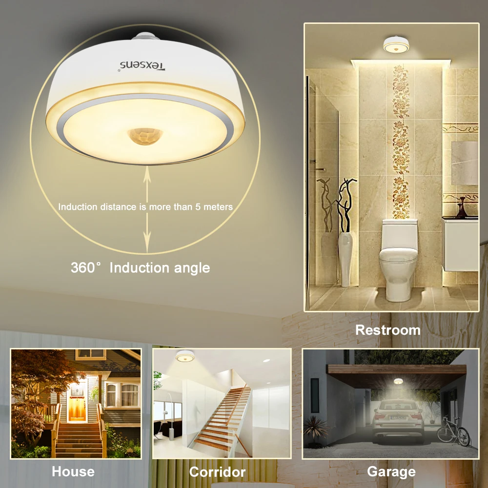 Texsens Led Motion Sensor Multifunction Ceiling Light 12w E27 E26