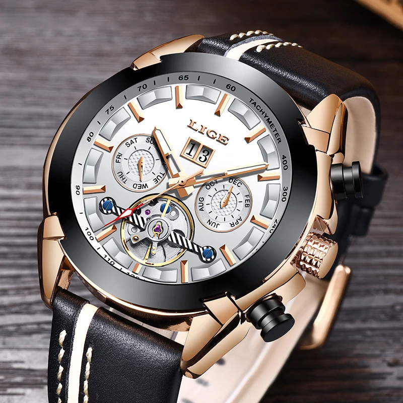 

Relogio Masculino LIGE Top Brands Luxury Automatic Mechanical Watch Male Leather Waterproof Sports Watch Men Business Wristwatch