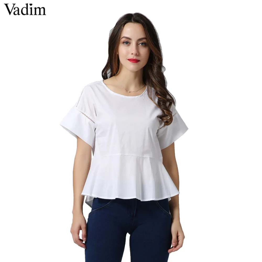 Женская блузка с коротким рукавом DT578 белая вырезом на спине и кнопках|neck blouse|blouse