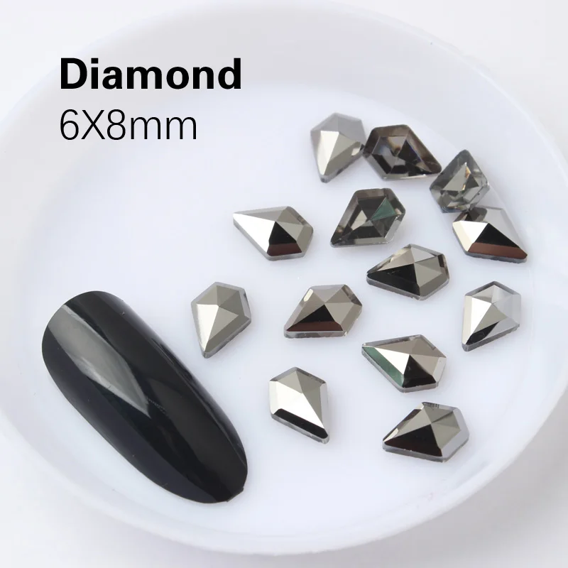 Новинка! гематитовые стразы для нейл-арта, 30 стилей, необычная форма, черные стеклянные камни для рукоделия, художественное оформление ногтей - Цвет: Diamond 6X8mm
