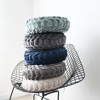 

38x11cm European Luxury Velvet Round Cushion Handmade Throw Pillow Pleated Wheel Pumpkin Seat Cushion Sofa Bed Decor