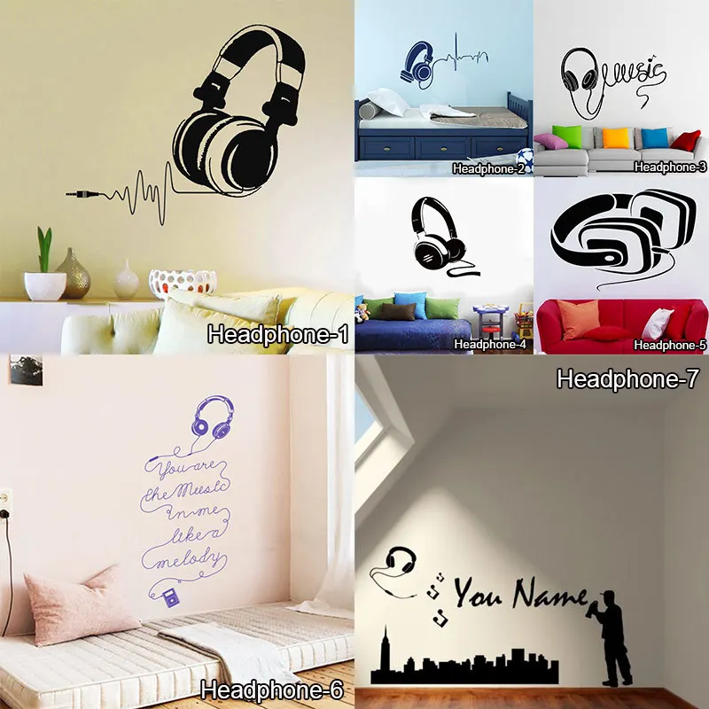 Забавные DIY музыкальные наушники DJ настенные наклейки для мальчиков обои комнаты